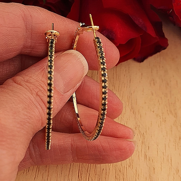 Gold and Black Hoop Earrings - Picture 6 of 7